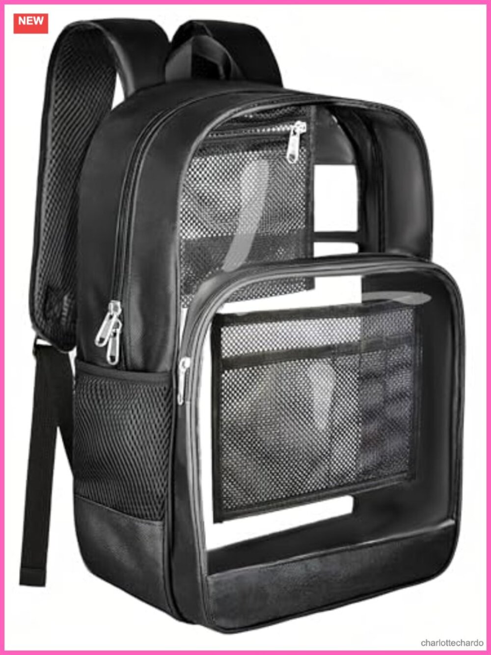 Heavy Duty Clear Backpack, Sturdy Fabric Bookbag with Privacy Pocket for School